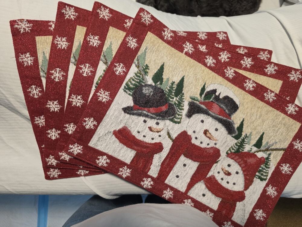 Cozy Snowman NEW St Nicholas Square Tapestry Christmas Placemat - Set Of 4